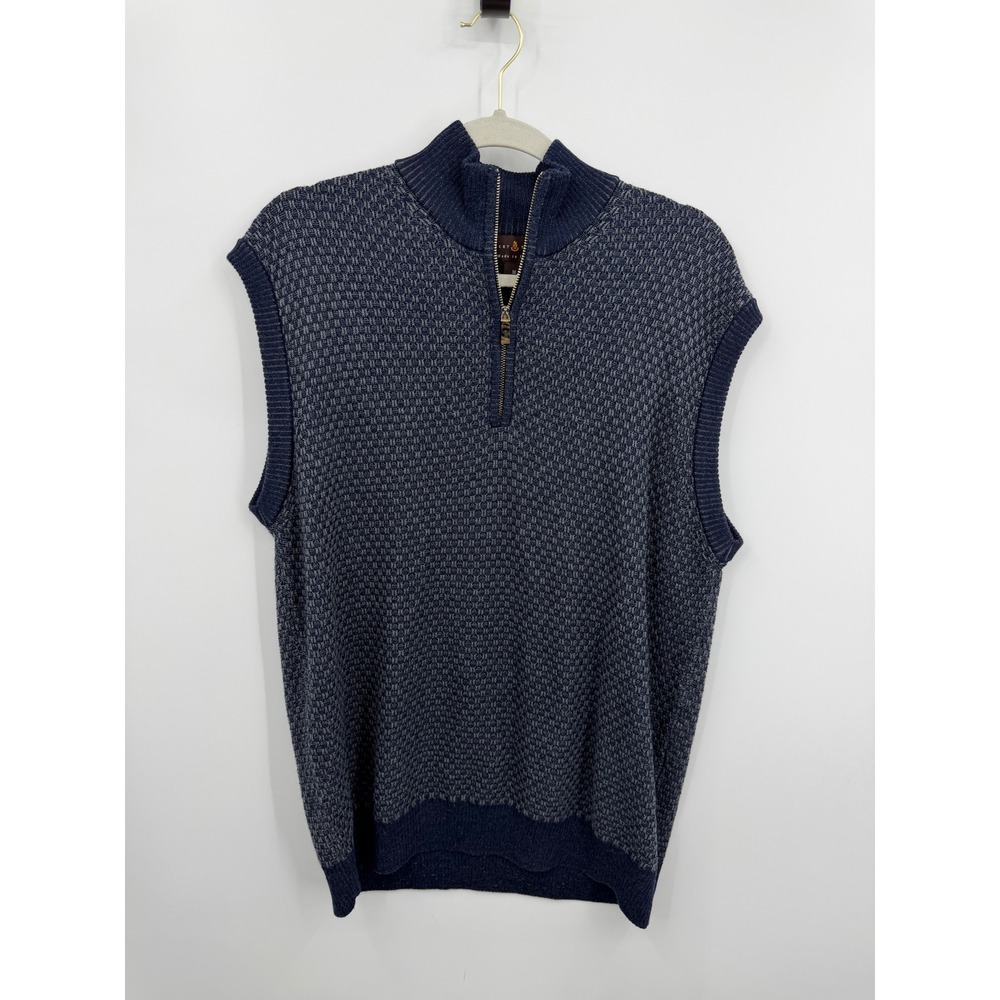 Robert Talbott Spence II Sweater Vest Mens M Navy Blue Extrafine Merino Wool Zip